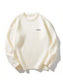 STEELVANCE Áo len dệt kim trơn màu thường ngày cho nam, Áo len thu đông cho nam Áo len chui đầu Áo len dệt kim nam Áo len dài tay Áo len thoải mái hàng ngày dày thêu họa tiết thoáng khí Màu trắng QUÁ CỠ Ra ngoài - trắng - Xem 7