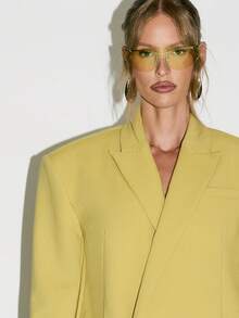 KIZN Áo khoác vest nữ tay dài hai hàng khuy, thiết kế công sở chuyên nghiệp, dáng rộng, ve áo khoét họa tiết, thời trang công sở hiện đại mùa thu đông xuân - gừng - Xem 5