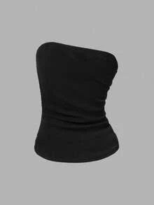 Girlism 少女黑白针织荷叶边修身吊带背心，休闲简约，甜美清凉 - 黑與白 - 查看 4