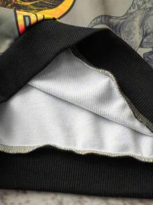 Discovery X SHEIN Tween Boy Cartoon Dinosaur Contrast Rib Knit Loose Crew Neck Sweatshirt - Army Green - View 7