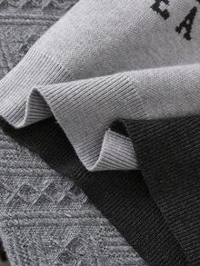 SHEIN 男童学院风卡通熊图案圆领长袖毛衣，适合秋冬季 - 灰色 - 查看 6