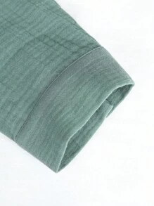 Manfinity Homme 男士纯色纹理休闲度假长袖衬衫，男士休闲衬衫，适合秋季 - 橄欖綠 - 查看 3