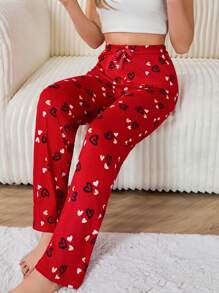 EURMUSE 2pcs Contrast Colour Heart Pattern Homewear Sleep Bottoms Pajama Set