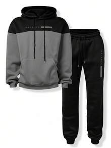 Manfinity Dauomo Men's Letter Print Long Sleeve Hoodie And Drawstring Waist Sweatpants Casual Suit , Fall Clothes - Multicolor - View 6