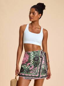 Travachic Vacation Woven Floral Print Tie-Wrap Women's Tropical Wrap Vacation Skirt ,Vacation Style, Woven Graphic Printed, Casual Summer Vacations Woman, Bohemia Beach Vacations, Boho Chic, Holiday Festivals, Beach For Woman, Summers For Women,National Day,  New Year Clothes,  Luxury Elegant Graduation, Floral Print Skirt, Wrap Skirt, Tropical Skirt,National Day,  New Year Clothes,  Luxury Elegant Graduation - Multicolor - View 5