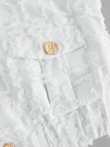 SHEIN MOD 女士金属扣毛绒纹理圆领时尚背心夹克，秋冬装，万圣节装，哥特装，女士工作服，女士西部装，女士机场装，女士商务休闲装，狂欢节装，白色夹克上衣，白色纽扣背心 - 白色 - 查看 4