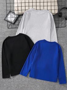 SHEIN 3pcs/Set Tween Boys' Casual Letter Graphic T-Shirts, Black, White, Green, Suitable For Commuting, School, Daily Casual Wear, Sports, Autumn/Winter Fall