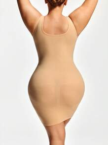 SHAPORA 大码女式V领无袖紧身连衣裙 - 杏色 - 查看 3