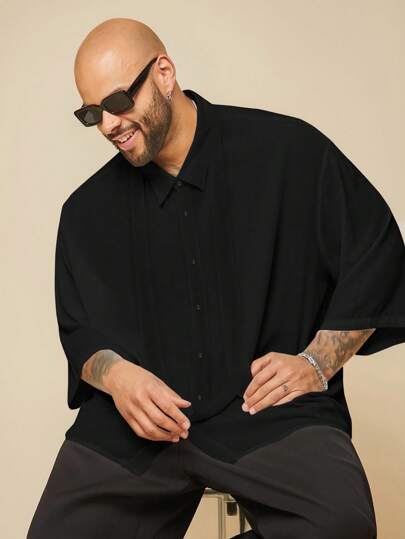 EASEVO 大码男士白色梭织短袖领结衬衫