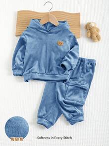 Cozy Pixies Bộ 2 áo hoodie họa tiết gấu và quần jogger cho bé trai - Màu xanh lam - Xem 1