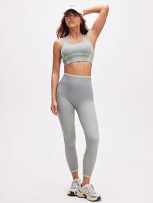 Eassivo Eassivo 女式条纹短款背心和紧身裤运动套装 - 灰色 - 查看 4