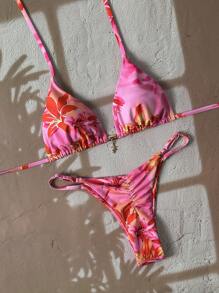 Elavelle Springbreak Women's Random Print Spaghetti Strap Sexy Bikini Swimsuit Set, Summer Beachwear Outfits - Multicolor - View 2