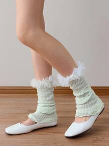 ROMWE Kawaii 1双可爱波尔卡圆点花卉网眼彩色腿套 - 綠色 - 查看 4