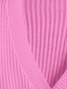 EURMUSE White Lantern Sleeve Button Front Rib Knit Cardigan - Hot Pink - View 4