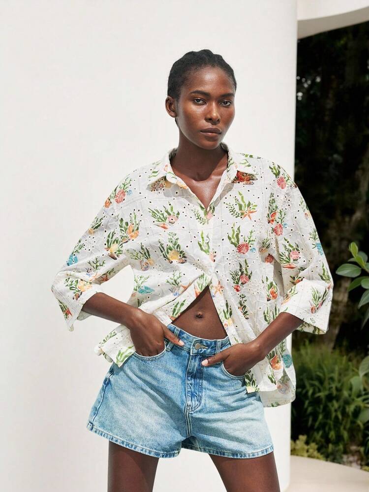 Maija Áo kiểu nữ casual in họa tiết rỗng thêu toàn thân, áo đi nghỉ mát, áo đi biển, áo nữ đi chơi, áo sơ mi cài nút, áo nữ dễ thương, áo nữ hài hước, áo nữ dễ thương, áo nữ Kawaii, áo đi nghỉ mát, áo nữ đi chơi, áo sơ mi cài nút, áo nữ phong cách Boho, áo nữ phong cách Bohemian. - màu xanh lá - Xem 5