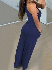 INAWLY Mono informal de mujer con tirantes de espagueti, espalda descubierta y pantalones de pierna ancha - azul real - Ver 2