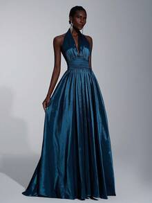 Elitara Elegant, Romantic, Minimalist, Fashionable, Dignified, Olive Green, Knitted Fabric, Halter Neck, Open Back, Extra-Large Skirt, Trailing, Fashionable, Internet Celebrity, Holiday, Vacation, Birthday Party, Wedding Event, Formal Evening Gown