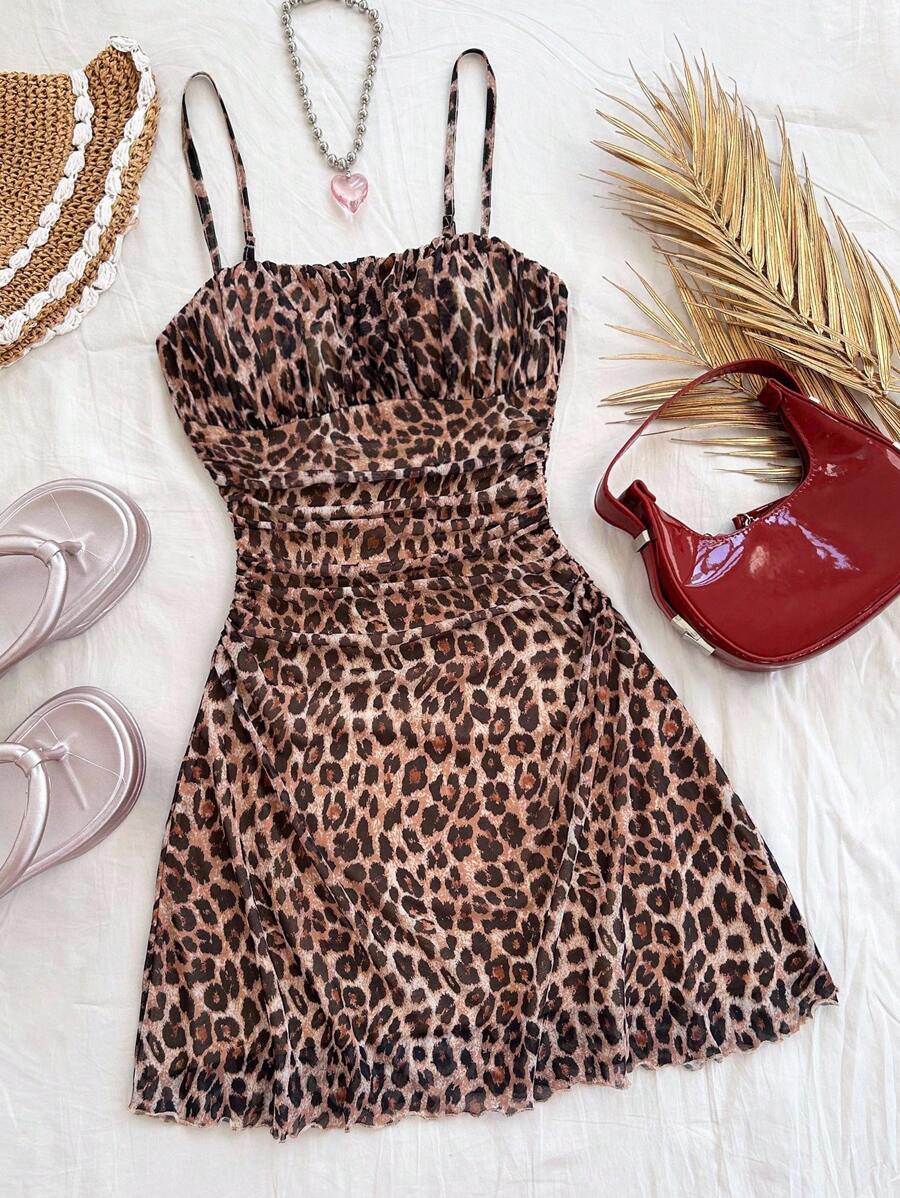 Soleia Women's Leopard Cheetah Print A-Line Mini Dress, Perfect For Holiday And Party In Autumn/Winter - Multicolor - View 1