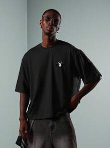 PLAYBOY X SUMWON 常规款兔子标志印花超大 T 恤，后背设计，个性街头风休闲嘻哈时尚图案 T 恤