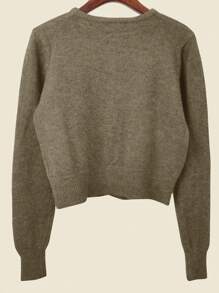 INAWLY Cárdigan casual de una hilera de botones de color liso de manga larga para mujer, para primavera y otoño - Camel - Ver 2