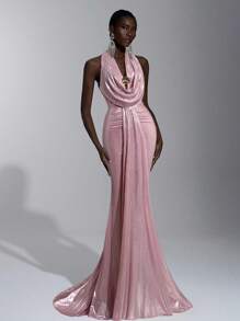 Elitara 优雅、浪漫、性感、极简、有弹性、露肩、露背、紧身、低胸、鱼尾下摆、拖尾、时尚、网红风格、节日、度假、生日派对、婚礼活动、伴娘礼服 - 淺粉色 - 查看 5