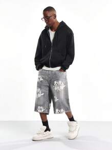 PLAYBOY X SUMWON Pantalones cortos de mezclilla holgados y anchos con estampado de conejo, de corte medio, de estilo suelto, estilo patinador, estilo urbano, moda de verano - Azul - Ver 5