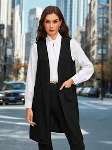 SHEIN Clasi 适合日常通勤的开襟前口袋背心外套