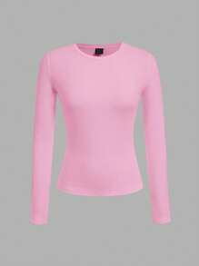 SHEIN EZwear 3 件套女士休闲紧身圆领长袖 T 恤套装，适合秋冬季 - 彩色 - 查看 3