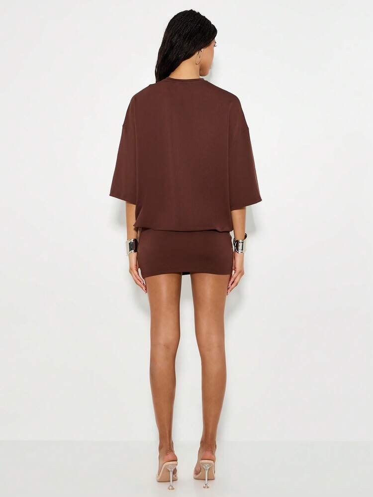 KIZN Oversized T Shirt Dress With Studded Belt