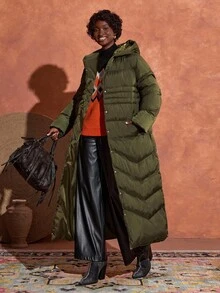 Bóhologie Women Solid Color Belted Detailed Long Winter Coats Long Padded Coat Women - Khaki - View 5
