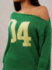 Radiana 2pcs Women's Numeric Pattern Asymmetric Neck Long Sleeve Sweater And Knitted Shorts Set,Autumn And Winter,ملابس شتوية للنساء - Multicolor - View 8