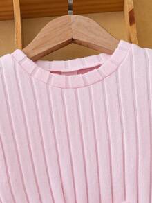 2pcs Girls Young Girl Elegant High Collar Ribbed Knit Fuzzy Fabric Long Sleeve Top And Flared Pants Set, Red, Autumn/Winter Fall - Pink - View 4