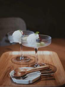 Madebyblanc 1PC/2PCS/4PCS Artisanal Hand-Blown Textured Glassware - 10oz Ribbed Martini Cocktail Glasses & Dessert Cups, Multi-Purpose Ice Cream Bowls For Home Bar, Party, Wedding & Restaurant Supplies