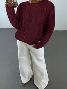 Aloruh Women's Solid Color Casual Pullover Sweater, Autumn/Winter,Fall - Burgundy - View 5