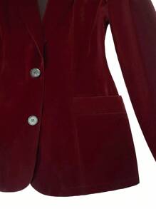 Franclia Women's Solid Color Long Sleeve Velvet Casual Single-Breasted Blazer For Work Fall Cloth For Women - Burgundy - View 3