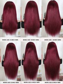 ALL READY WIG 26 英寸 99J 勃艮第无胶假发人发酒红色直发 13x4 蕾丝前假发人发预拔婴儿头发无胶 180% 密度 - S99J - 查看 5