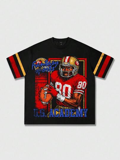 Prep Men's Print Short Sleeve Sporty T-Shirt, Suitable For Everyday Wear, Spring/Summer