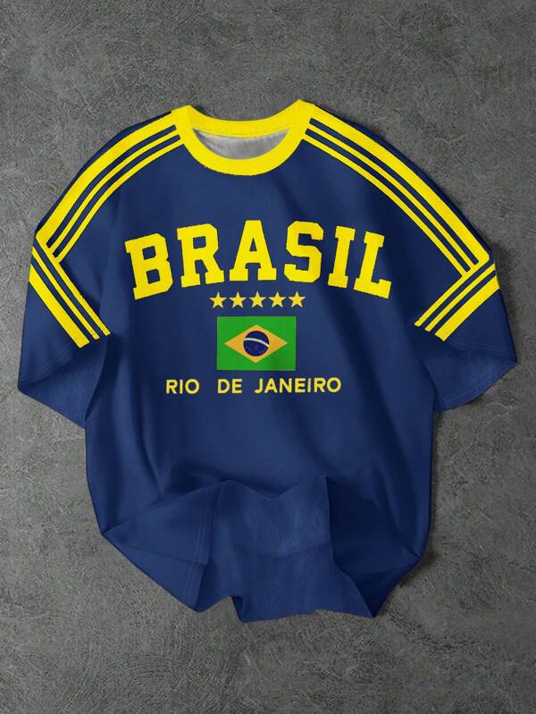 SHEIN Brazil, Teen Boy Casual Cartoon Graphic Round Neck Short Sleeve T-Shirt, Suitable For Summer