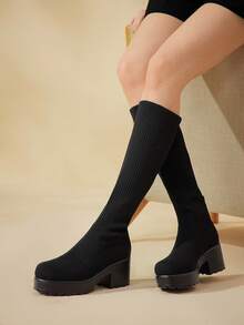 CUCCOO BASICS Botas altas negras gruesas y versátiles de CUCCOO con tacones altosccoo - Negro - Ver 3