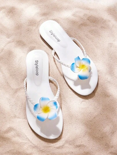 Grefit 女士时尚圆头平底舒适人字拖花卉透气凉鞋