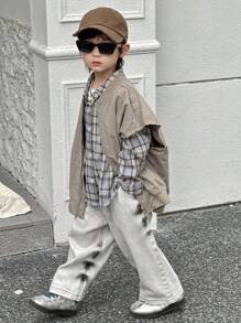 Dazy Kids 秋季幼儿男童宽松休闲格子衬衫