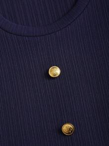 Sweetra 女式纯色圆领金属纽扣设计鱼尾下摆修身无袖优雅连衣裙 - 黑色 - 查看 4