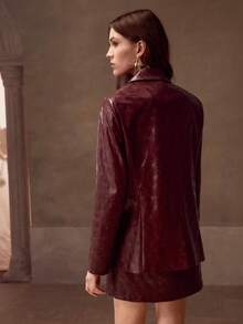 MOTF PREMIUM 金玫瑰胸针 PU 皮革西装外套 - 酒紅色 - 查看 6