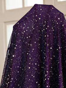 Gownix Vestido suelto de mujer de talla grande con cuello redondo, manga corta, plisado, lentejuelas y lámina de color púrpura, elegante y de moda para fiestas - Morado - Ver 7