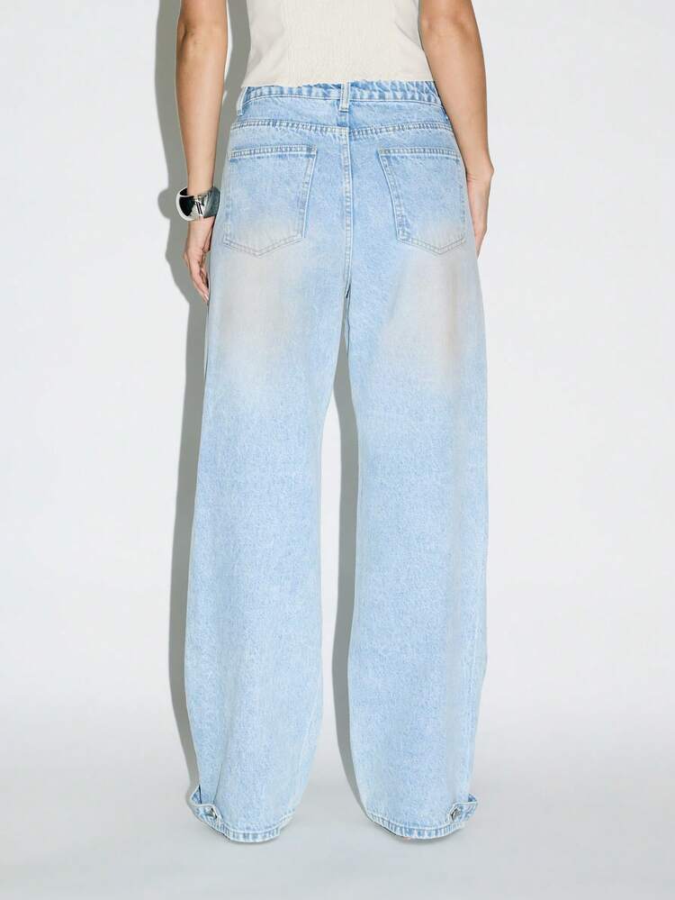 KIZN Jeans de pierna ancha con cintura extra alta, estilo vintage con detalles de paneles y cierre de botones, ideal para el verano y la primavera, moda Y2K, ropa de calle, uso casual y holgado