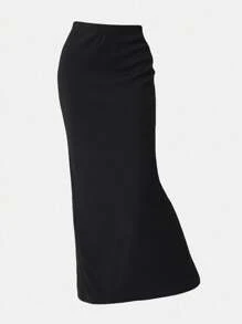 Girlism Teen Girls Casual Solid Color Straight Knit Black Skirt, Suitable For Autumn And Winter Fall