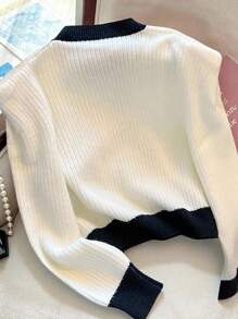 Franclia Suéter de cuello redondo con bloques de color de manga larga para mujer, otoño/invierno - Multicolor - Ver 2