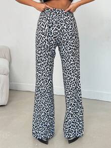 SHEIN Tall 100% 纯棉中腰宽腿豹纹高腰牛仔裤 - 彩色 - 查看 3