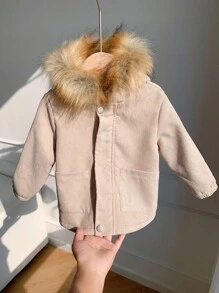 SHEIN Unisex Baby Casual Thermal Lined Hooded Long Jacket, Suitable For Autumn And Winter Fall - Multicolor - View 8