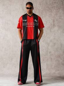 PAVTROS 男士休闲条纹印花T恤和裤子套装、男士球衣、男士运动服、男士棒球服、Y2K 男士球衣 - 彩色 - 查看 3